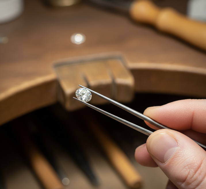 A craftsman carefully setting a diamond in a ring